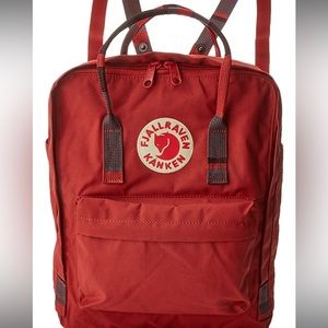Fjallraven Kanken Backpack, Red and Grey Straps